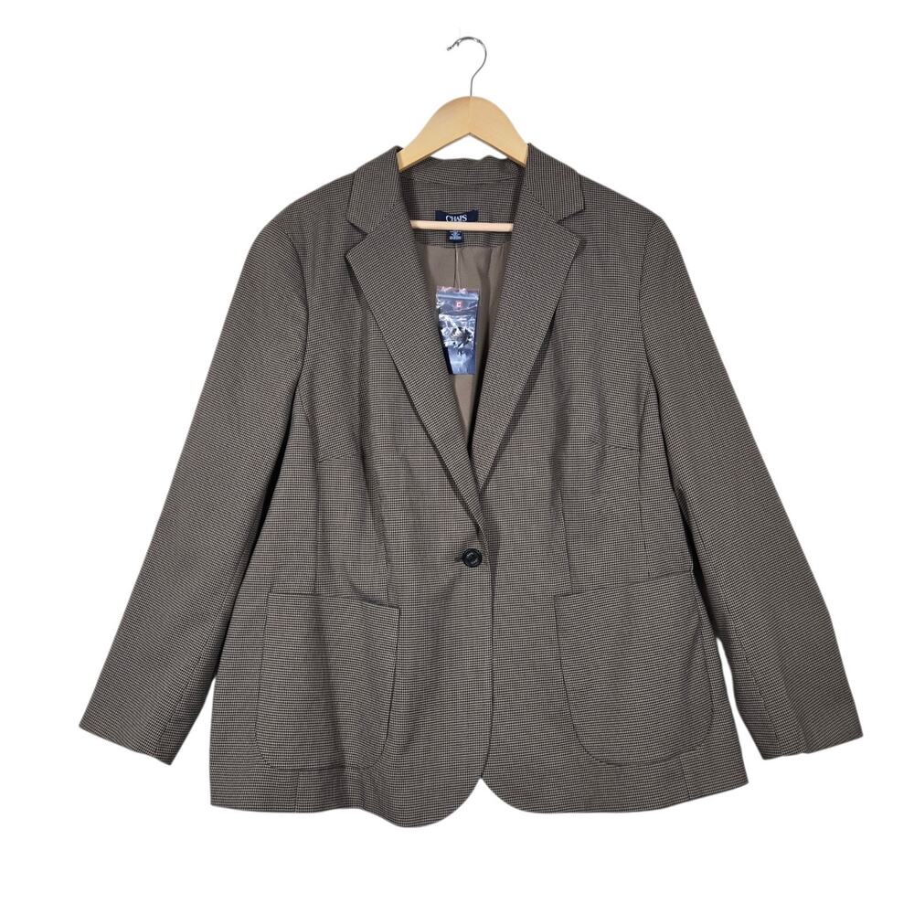Chaps Houndstooth Jacket Blazer Womens sz 18W Brown Black Career Dark Academia